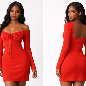 Forever 21 Off-Shoulder Red Long Sleeve Bodycon Dress